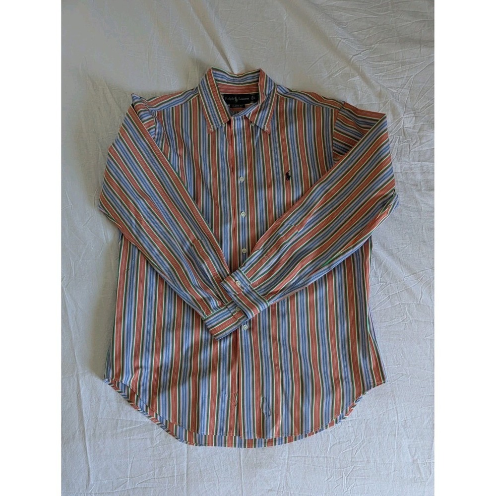 Ralph Lauren‎ Button Down Shirt Multi Color Striped Classic Fit Sz L Old Money